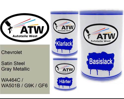 Chevrolet, Satin Steel Gray Metallic, WA464C / WA501B / G9K / GF6: 500ml Lackdose + 500ml Klarlack + 250ml Härter - Set, von ATW Autoteile West.